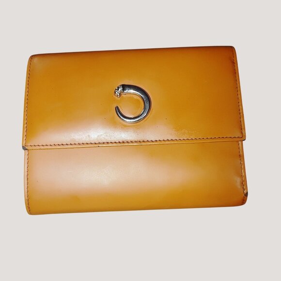 Cartier Panthere Brown Leather Wallet Vintage Silver Interior Peeling Tri Fold - Picture 2 of 14
